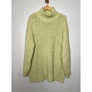 Anthropologie The Need-It Oversized Mock Neck Sweater in Green Chartreuse Knit L